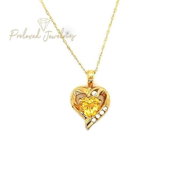 10k Citrine/Cz Heart Necklace - Picture 1 of 9